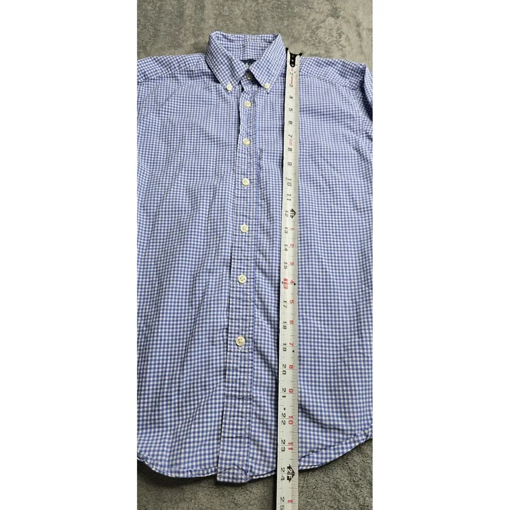 Ralph Lauren Blue Gingham Plaid Long Sleeve Button Down Boys M (10-12) Red Pony